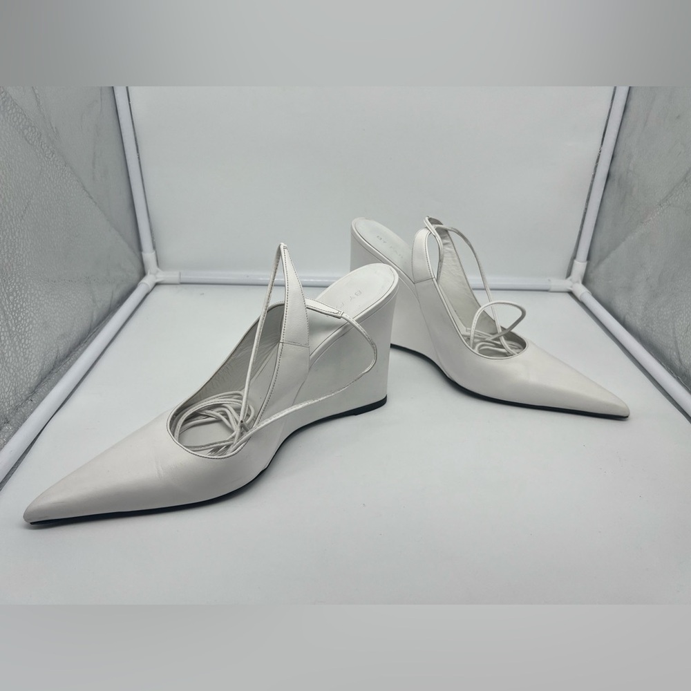 BY FAR Vaughn White Nappa Leather Wedge Gladiator Lace Up Pointed Heels sz 40 - Picture 10 of 13